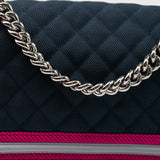 CHANEL Handbag Nylon Quilted Medium Fluo Boy Flap Dark Navy Fuchsia Grey - Redeluxe