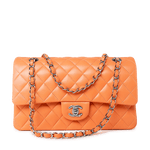 CHANEL Handbag Orange 21S Neon Orange Lambskin Quilted Classic Flap SWH - Redeluxe