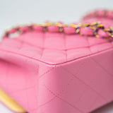 CHANEL Handbag Pink 21P Pink Lambskin Quilted Classic Flap Small Yellow Interior / Rainbow Hardware - Redeluxe