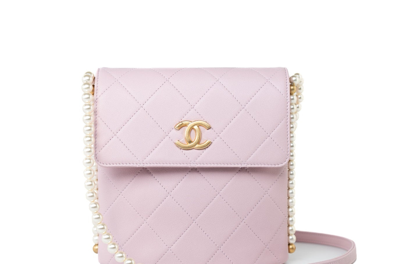 CHANEL Handbag Pink 21S Light Pink / Rose Clair Calfskin Quilted All About Pearls Small Hobo Bag - Redeluxe