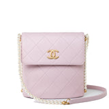 CHANEL Handbag Pink 21S Light Pink / Rose Clair Calfskin Quilted All About Pearls Small Hobo Bag - Redeluxe