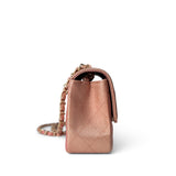 CHANEL Handbag Pink 21S Metallic Rose Gold Grained Lambskin Quilted Mini Rectangular Flap - Redeluxe