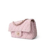 CHANEL Handbag Pink 21S Pink White Tweed Quilted Mini Rectangular Flap Light Gold Hardware - Redeluxe