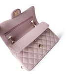 CHANEL Handbag Pink 21S Rose Clair Caviar Quilted Classic Flap Small Light Gold Hardware - Redeluxe