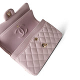 CHANEL Handbag Pink 21S Rose Clair Caviar Quilted Classic Flap Small Light Gold Hardware - Redeluxe