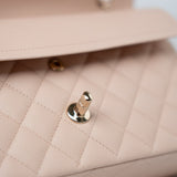 CHANEL Handbag Pink 22c Beige Caviar Quilted Classic Flap Light Gold Hardware - Redeluxe