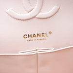 CHANEL Handbag Pink 22c Beige Caviar Quilted Classic Flap Light Gold Hardware - Redeluxe