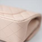 CHANEL Handbag Pink 22c Beige Caviar Quilted Classic Flap Light Gold Hardware - Redeluxe