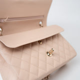 CHANEL Handbag Pink 22c Beige Caviar Quilted Classic Flap Light Gold Hardware - Redeluxe