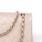 CHANEL Handbag Pink 22c Beige Caviar Quilted Classic Flap Light Gold Hardware - Redeluxe