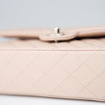 CHANEL Handbag Pink 22c Beige Caviar Quilted Classic Flap Light Gold Hardware - Redeluxe