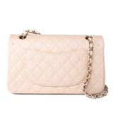 CHANEL Handbag Pink 22c Beige Caviar Quilted Classic Flap Light Gold Hardware - Redeluxe