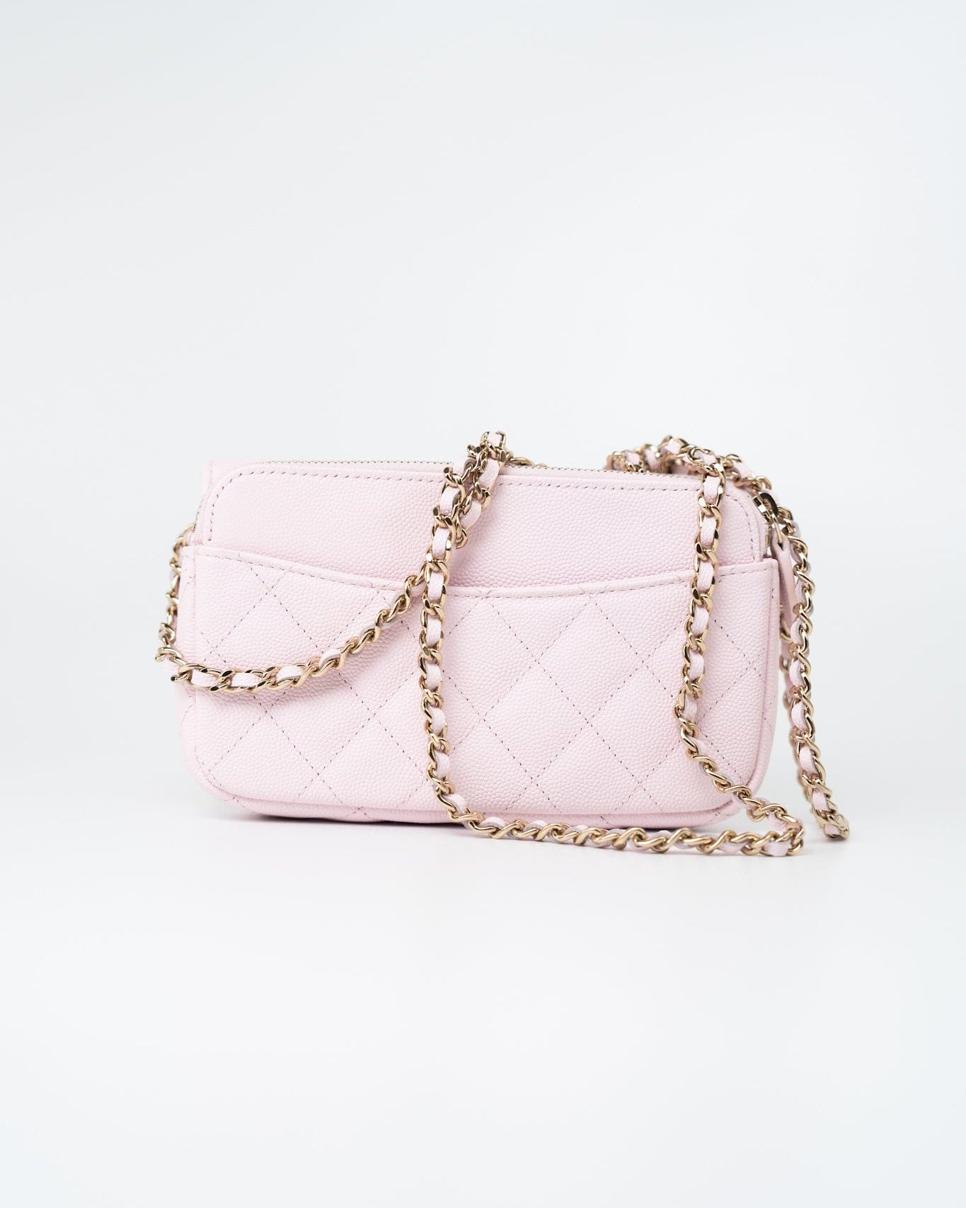 CHANEL Handbag Pink 22P Light Pink Caviar Quilted Flap Phone Holder with Classic Chain LGHW - Redeluxe