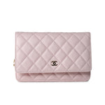 CHANEL Handbag Pink 22S Light Pink Caviar  Quilted Wallet On Chain (WOC) LGHW - Redeluxe