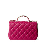 CHANEL Handbag Pink 23A Dark Pink Lambskin Quilted Mini Flap Bag with Jeweled Top Handle Light Gold Hardware - Redeluxe