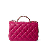 CHANEL Handbag Pink 23A Dark Pink Lambskin Quilted Mini Flap Bag with Jeweled Top Handle Light Gold Hardware - Redeluxe