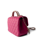 CHANEL Handbag Pink 23A Dark Pink Lambskin Quilted Mini Flap Bag with Jeweled Top Handle Light Gold Hardware - Redeluxe