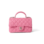 CHANEL Handbag Pink 23P Pink Lambskin Quilted Mini Top Handle Light Gold Hardware - Redeluxe