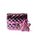 CHANEL Handbag Pink 24C Shiny Pink Calfskin Quilted Flap Bag & Coin Purse - Redeluxe