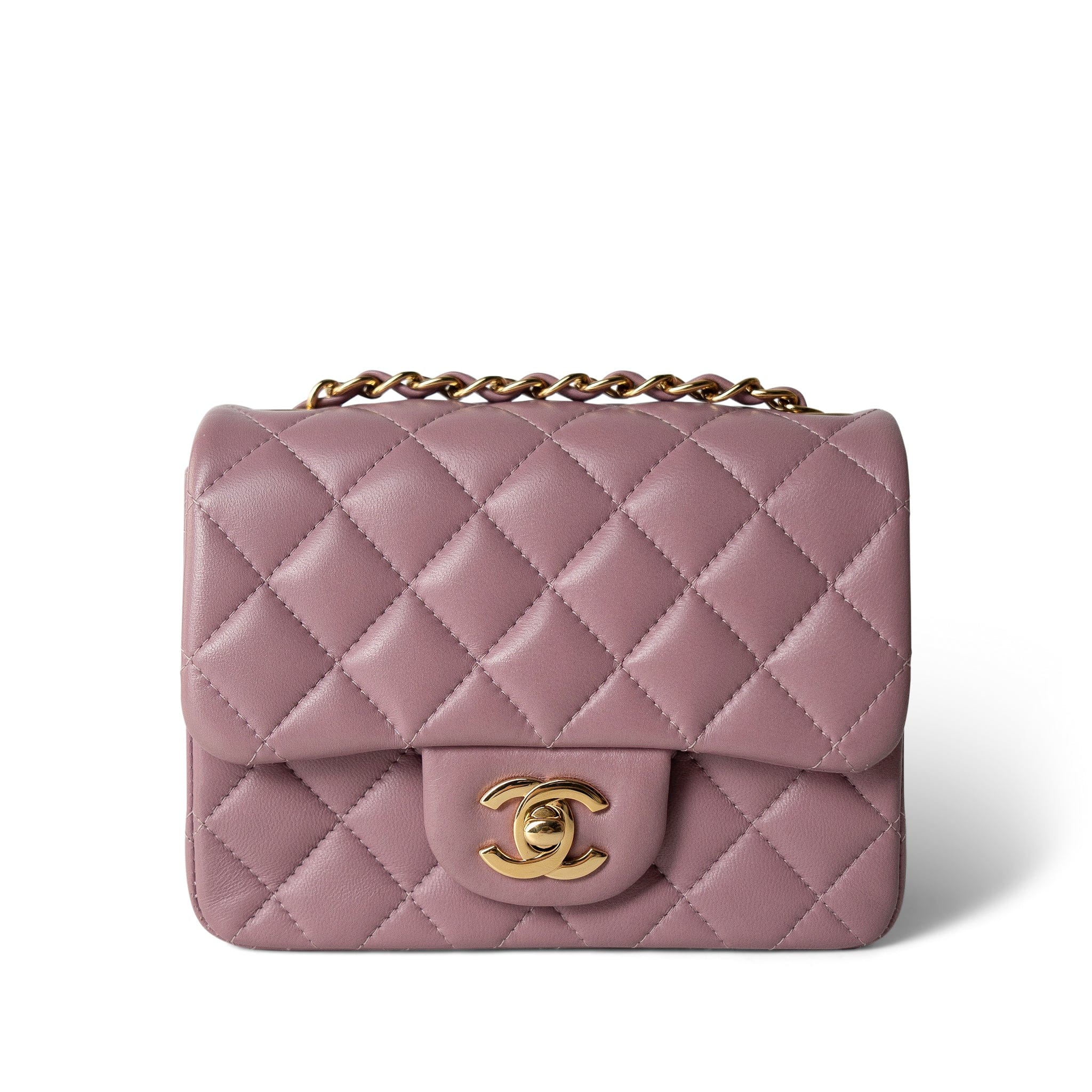 CHANEL Handbag Pink Mauve Lambskin Quilted Mini Square Flap - Redeluxe