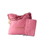 CHANEL Handbag Pink Medium Pink Calfskin Quilted 22 Hobo Bag Antique Gold Hardware - Redeluxe