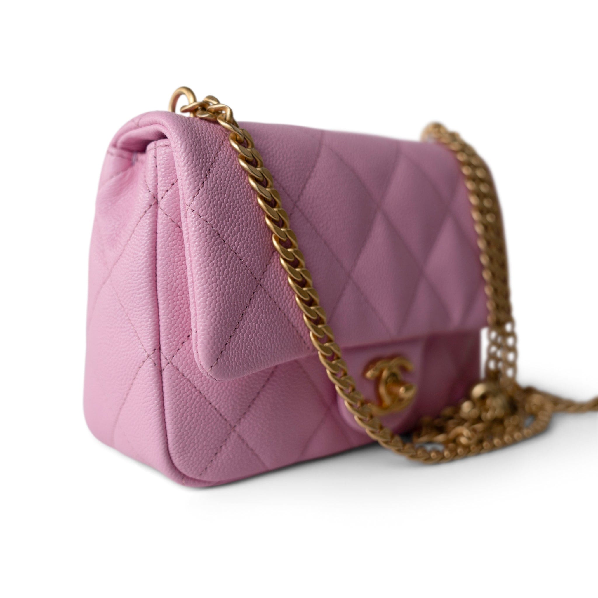 CHANEL Handbag Pink Pink Caviar Quilted Sweetheart Mini Flap Antique Gold Hardware - Redeluxe