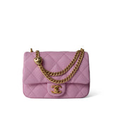 CHANEL Handbag Pink Pink Caviar Quilted Sweetheart Mini Flap Antique Gold Hardware - Redeluxe