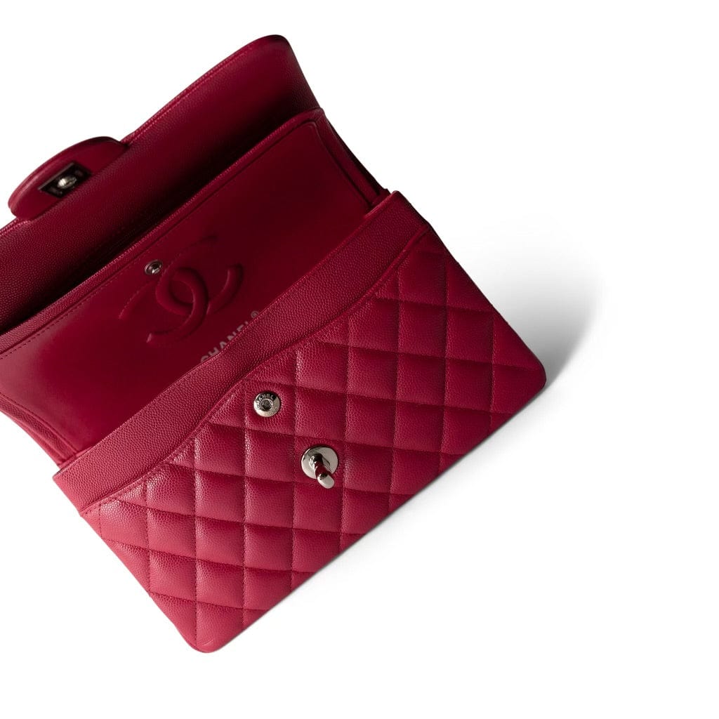 CHANEL Handbag Pink Raspberry Caviar Quilted Classic Flap Small Silver Hardware - Redeluxe