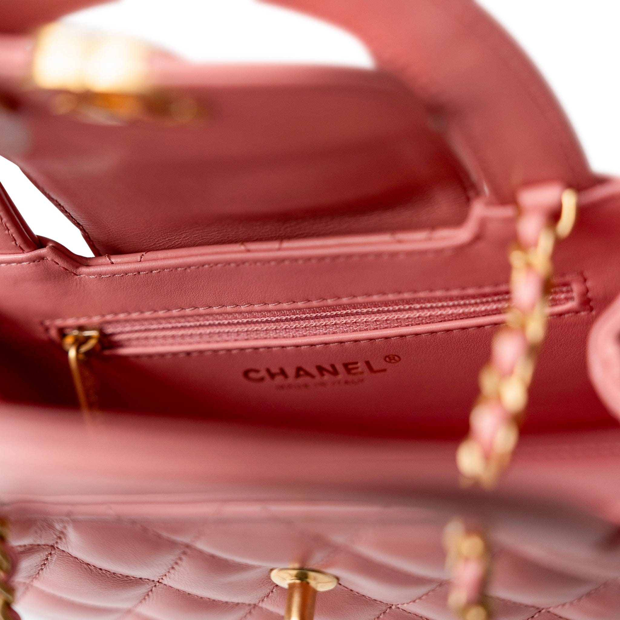 CHANEL Handbag Pink Shiny Aged Calfskin Quilted Nano Kelly Shopper Coral Pink - Redeluxe