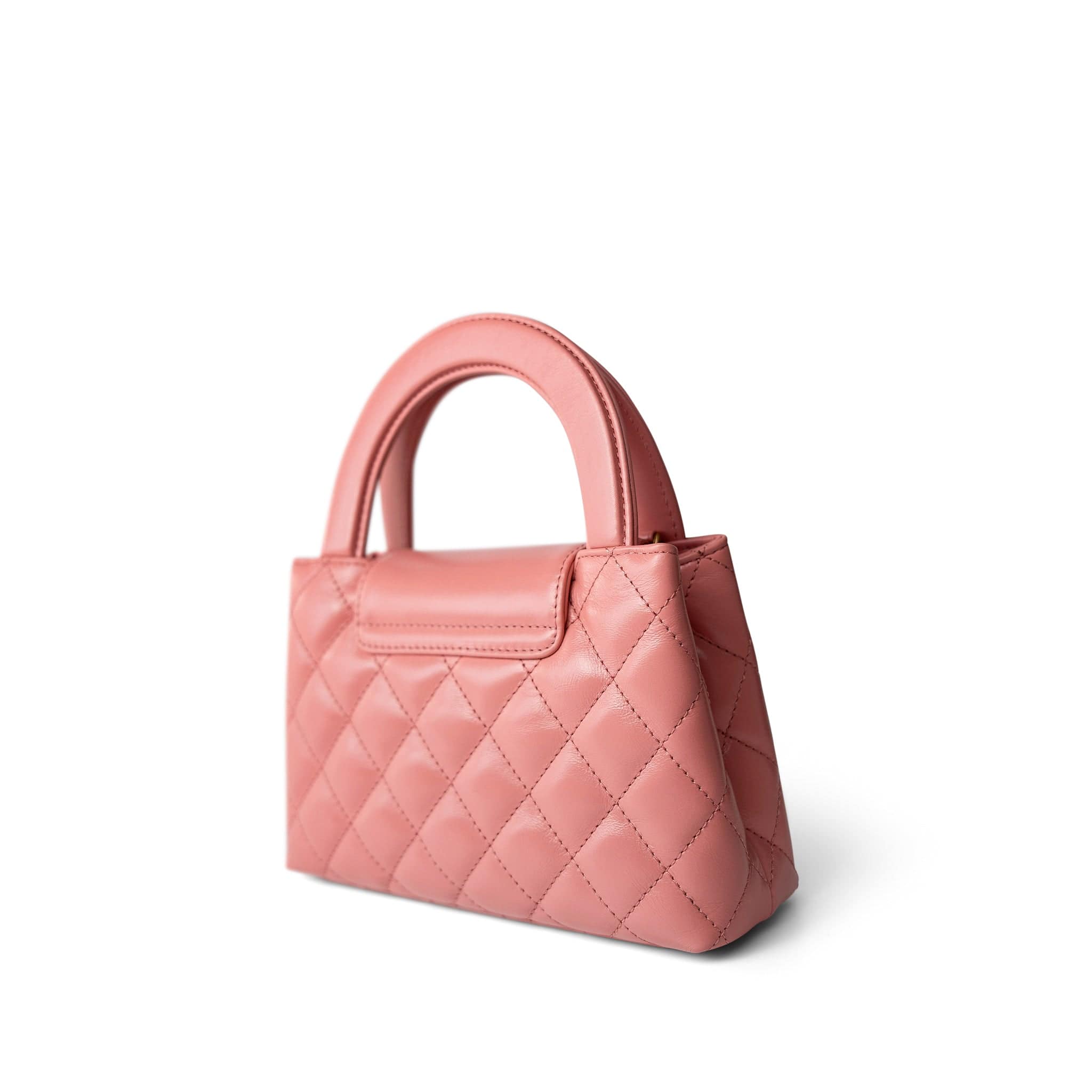 Shiny Aged Calfskin Quilted Nano Kelly Shopper Coral Pink