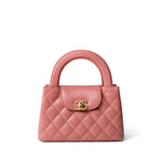 CHANEL Handbag Pink Shiny Aged Calfskin Quilted Nano Kelly Shopper Coral Pink - Redeluxe