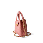 CHANEL Handbag Pink Shiny Aged Calfskin Quilted Nano Kelly Shopper Coral Pink - Redeluxe