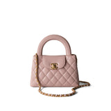 CHANEL Handbag Pink Shiny Aged Calfskin Quilted Nano Kelly Shopper Light Pink - Redeluxe