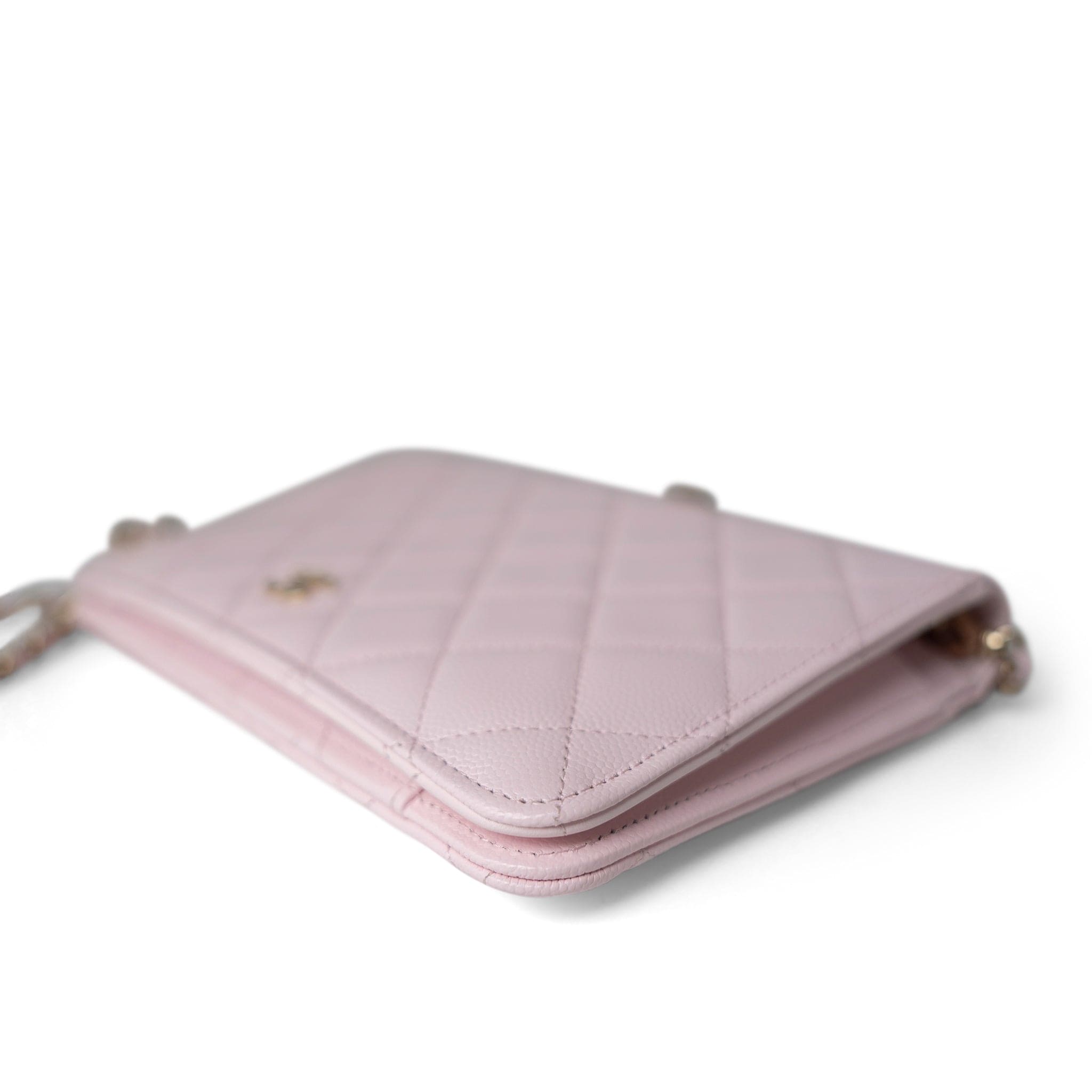 CHANEL Handbag Pink Travel Wallet on Chain Light Pink Caviar Quilted Light Gold Hardware - Redeluxe