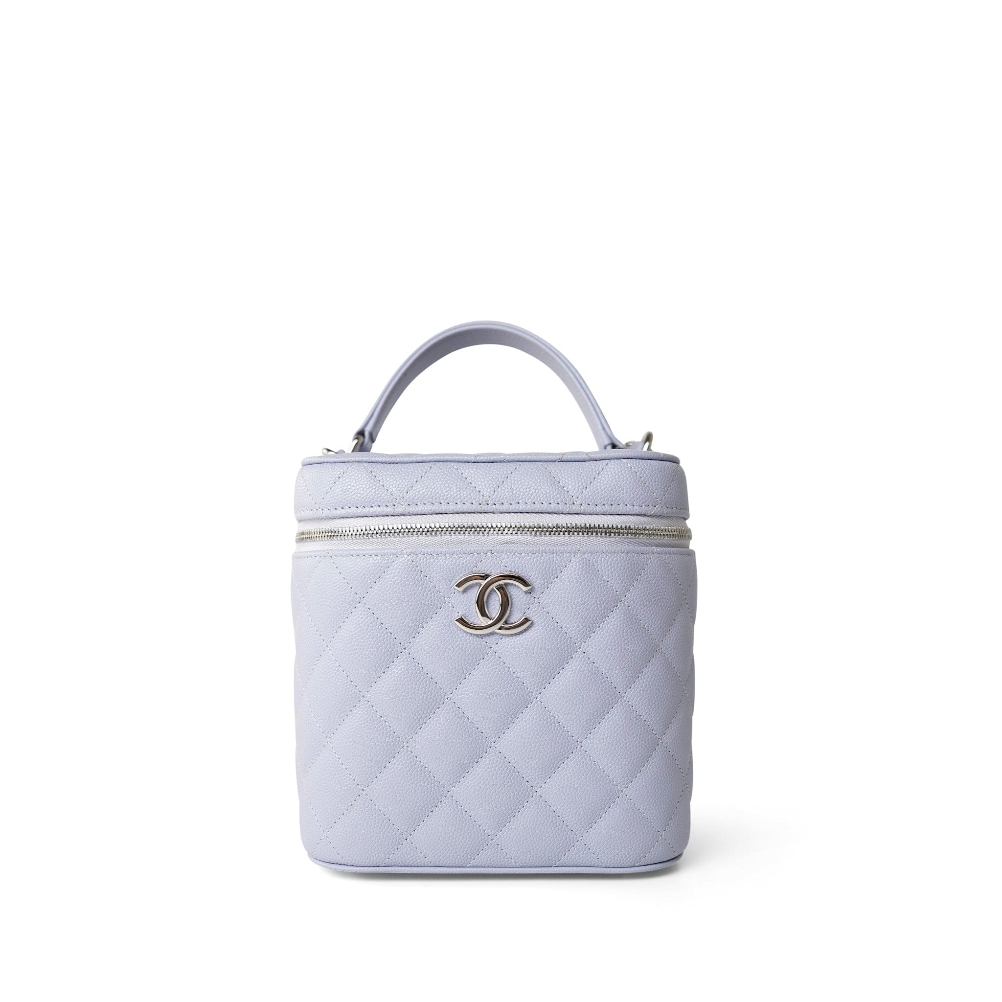 CHANEL Handbag Purple 21K Lavender Caviar Quilted Top Handle Vanity Case Silver Hardware - Redeluxe