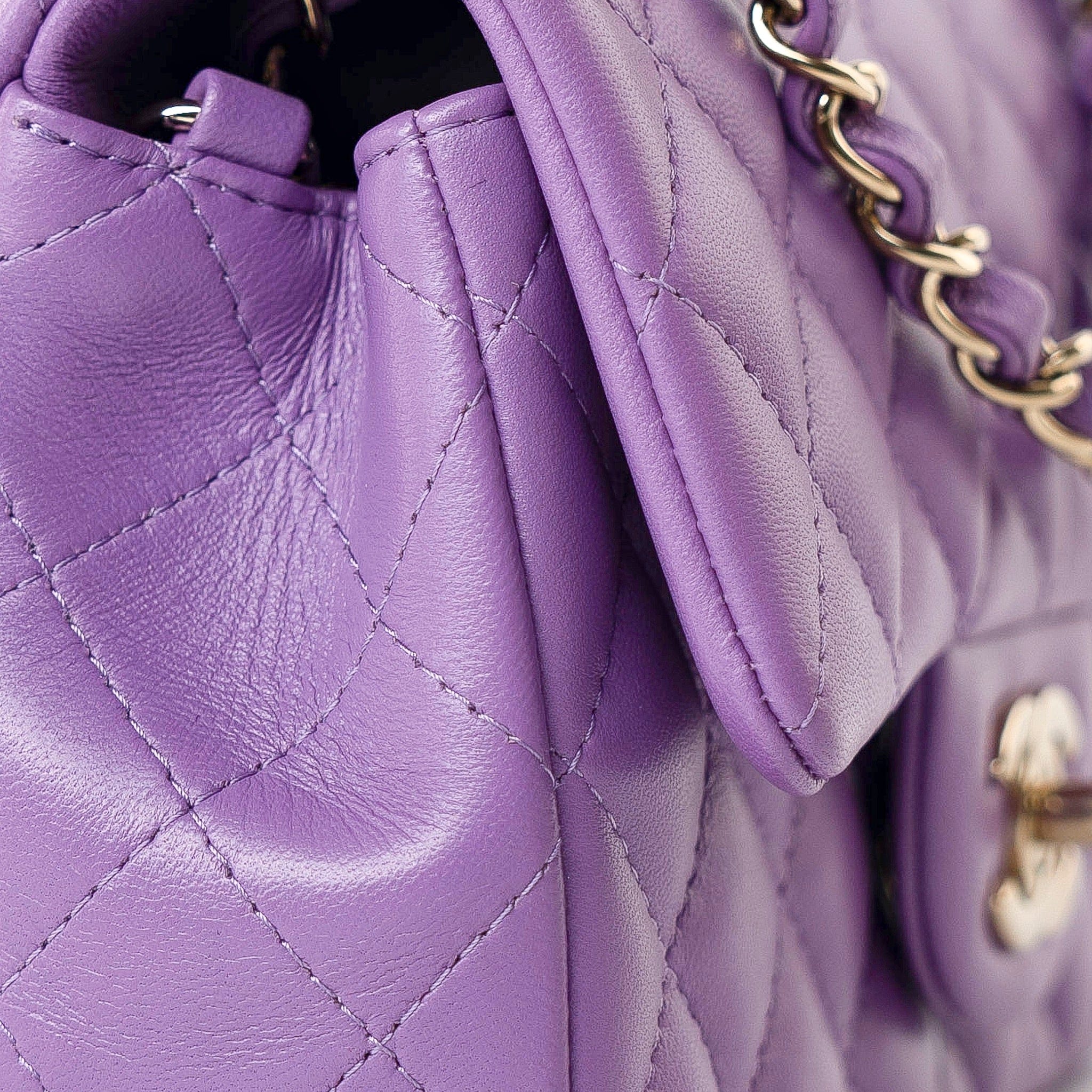 CHANEL Handbag Purple 22s Purple Lambskin Quilted Mini Rectangular Single Flap - Redeluxe