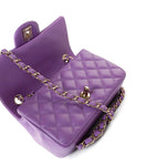 CHANEL Handbag Purple 22s Purple Lambskin Quilted Mini Rectangular Single Flap - Redeluxe