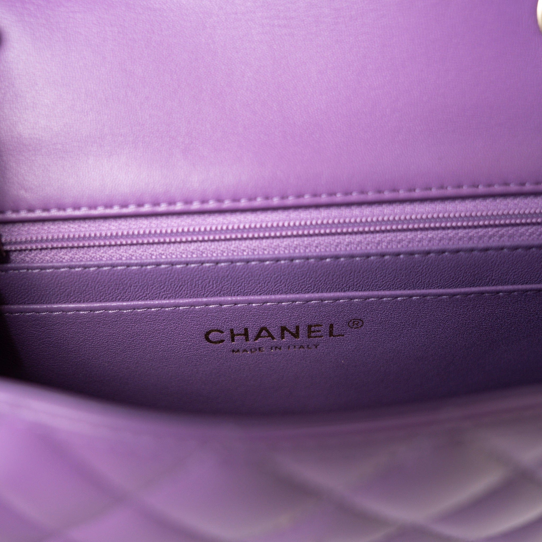 CHANEL Handbag Purple 22s Purple Lambskin Quilted Mini Rectangular Single Flap - Redeluxe