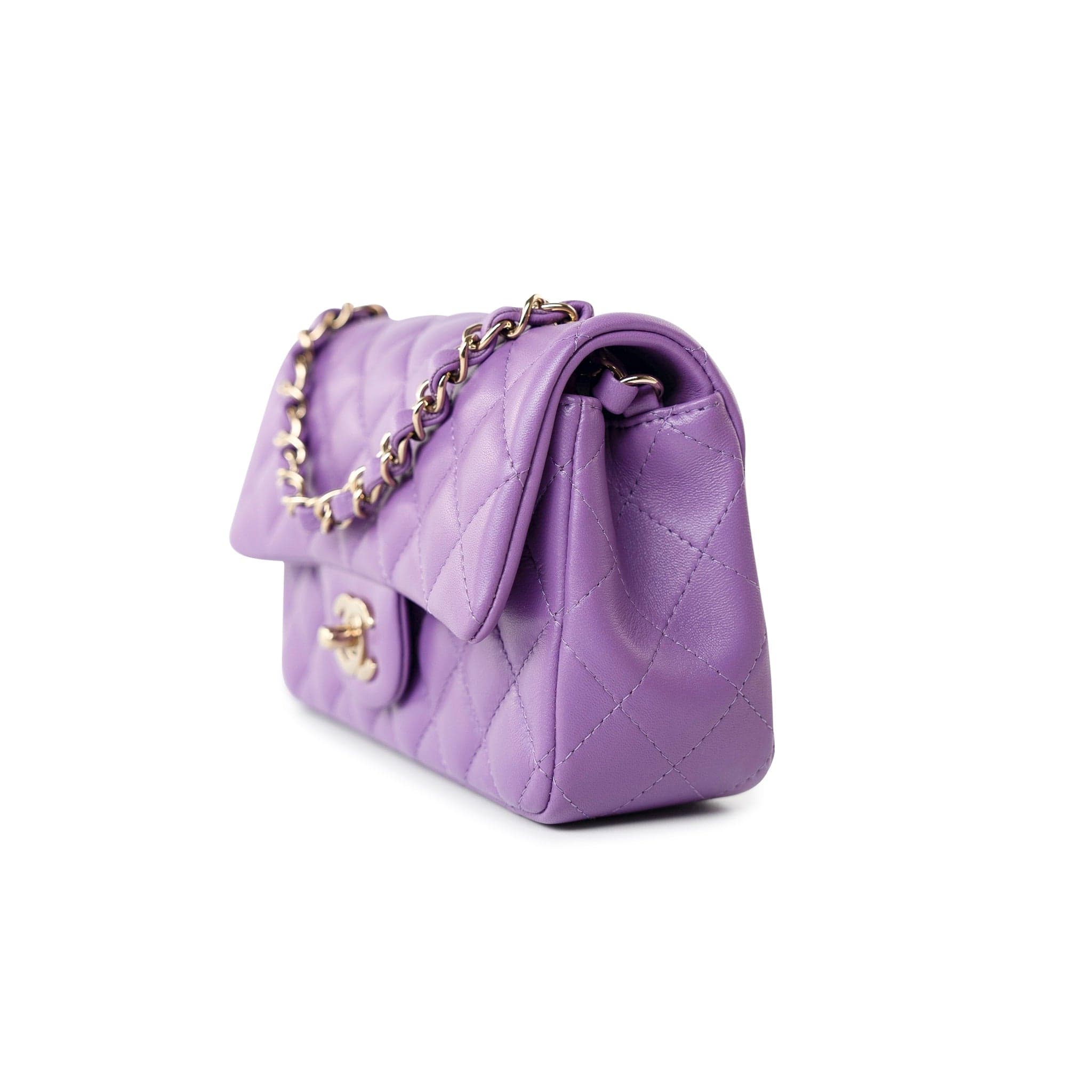 CHANEL Handbag Purple 22s Purple Lambskin Quilted Mini Rectangular Single Flap - Redeluxe