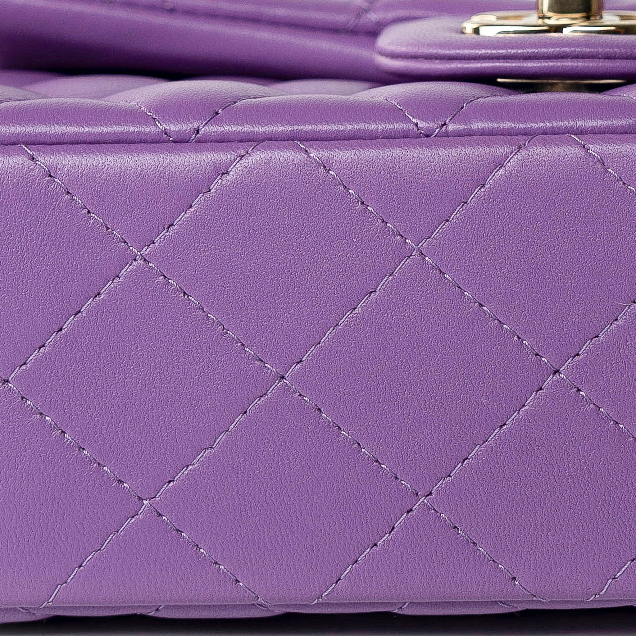 CHANEL Handbag Purple 22s Purple Lambskin Quilted Mini Rectangular Single Flap - Redeluxe