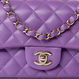 CHANEL Handbag Purple 22s Purple Lambskin Quilted Mini Rectangular Single Flap - Redeluxe