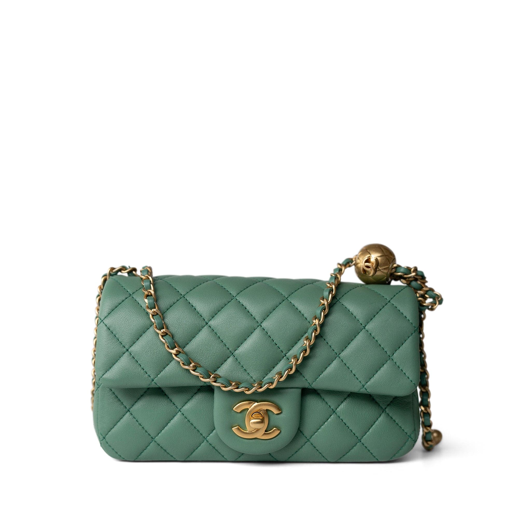 CHANEL Handbag Purple 23C Green Lambskin Quilted Mini Pearl Crush Antique Gold Hardware - Redeluxe