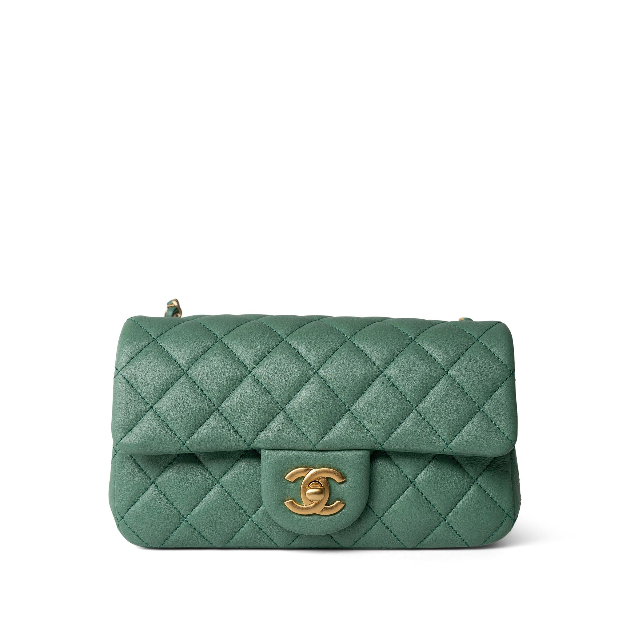 CHANEL Handbag Purple 23C Green Lambskin Quilted Mini Pearl Crush Antique Gold Hardware - Redeluxe