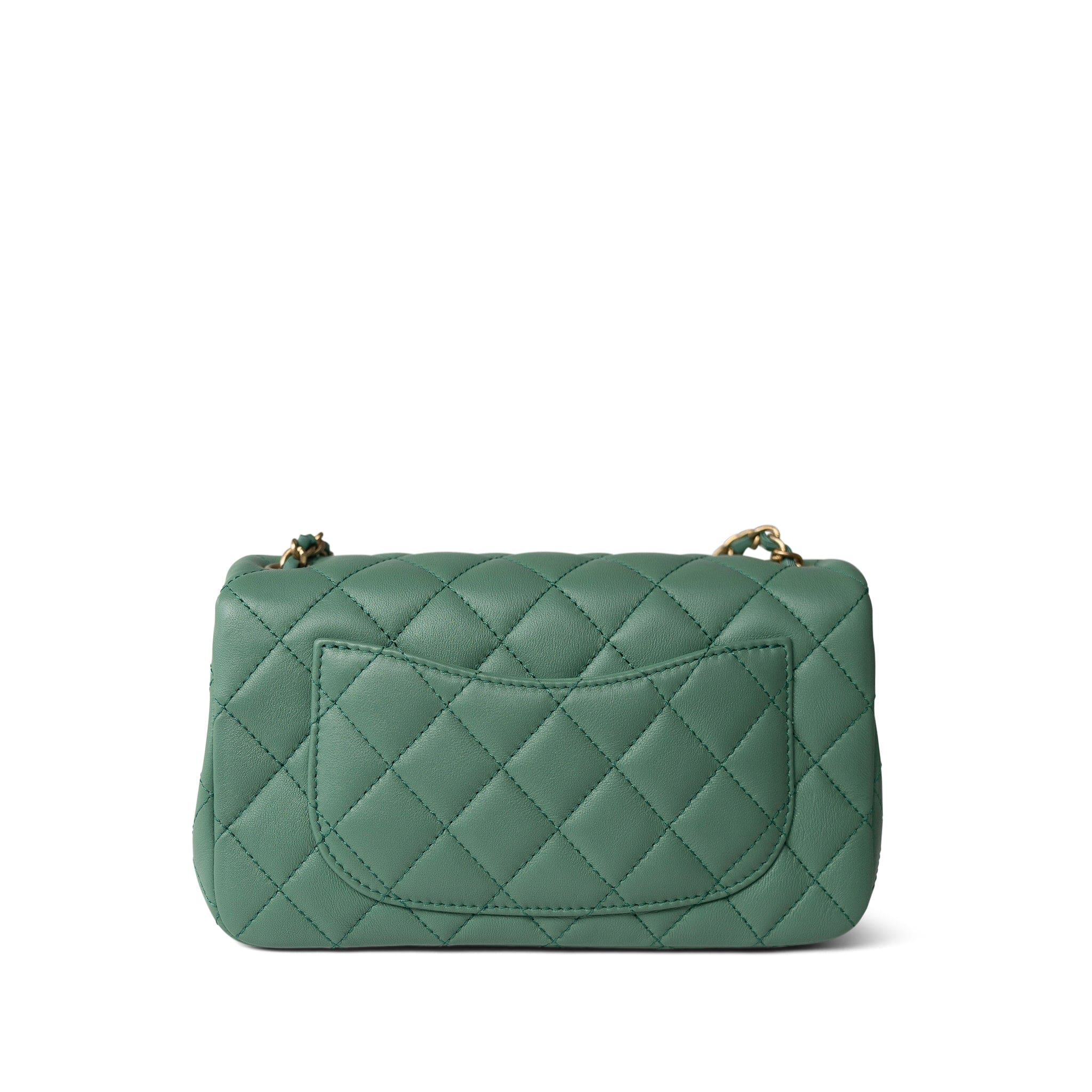 CHANEL Handbag Purple 23C Green Lambskin Quilted Mini Pearl Crush Antique Gold Hardware - Redeluxe