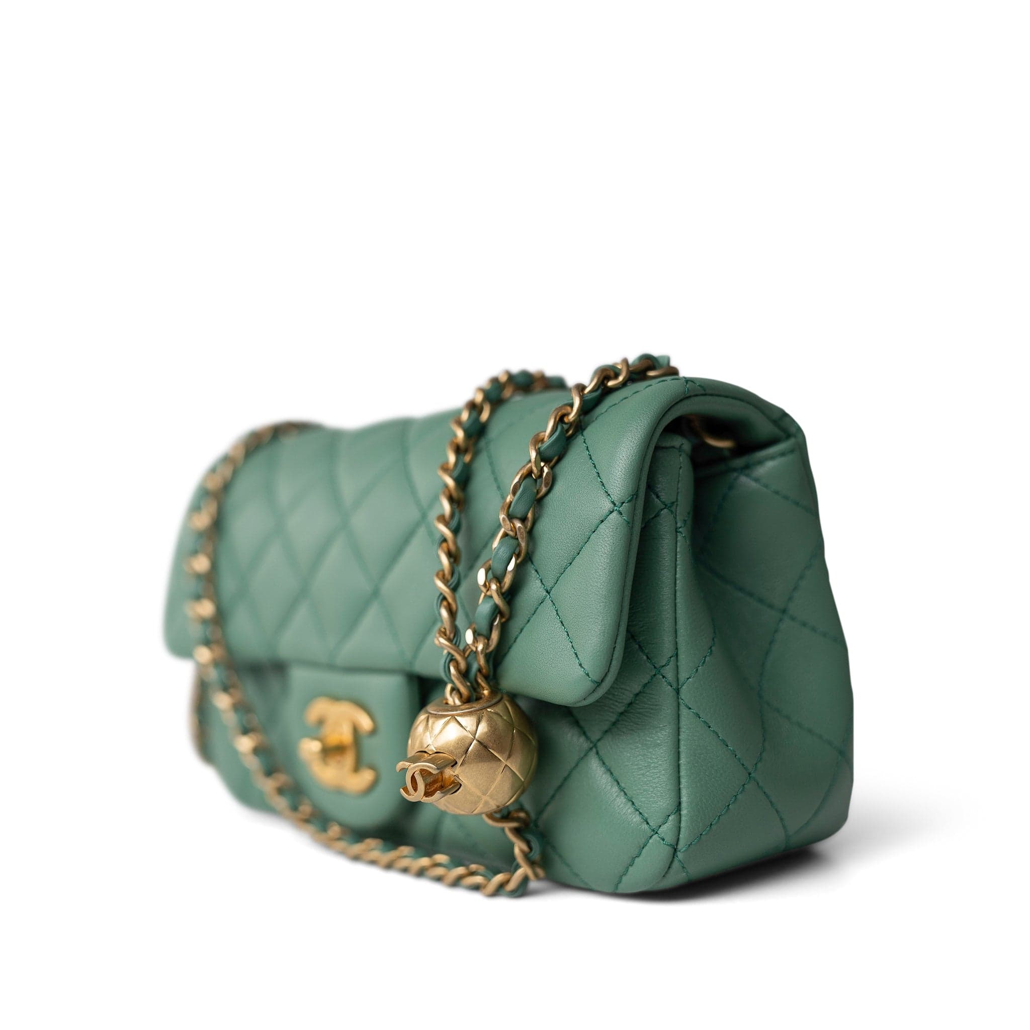 CHANEL Handbag Purple 23C Green Lambskin Quilted Mini Pearl Crush Antique Gold Hardware - Redeluxe