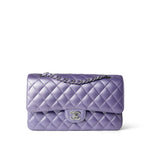 CHANEL Handbag Purple 23P Metallic Purple Lambskin Quilted Classic Flap Medium Silver Hardware - Redeluxe