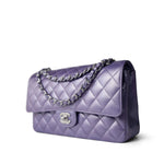 CHANEL Handbag Purple 23P Metallic Purple Lambskin Quilted Classic Flap Medium Silver Hardware - Redeluxe