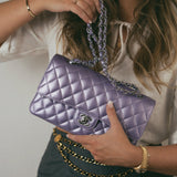 CHANEL Handbag Purple 23P Metallic Purple Lambskin Quilted Classic Flap Medium Silver Hardware - Redeluxe