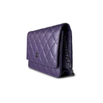 CHANEL Handbag Purple Purple Iridescent Lambskin Quilted Wallet on Chain / WOC Light Gold Hardware - Redeluxe