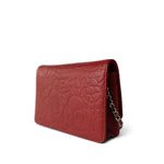 CHANEL Handbag Red Dark Red Camellia Lambskin Wallet on Chain Silver Hardware - Redeluxe